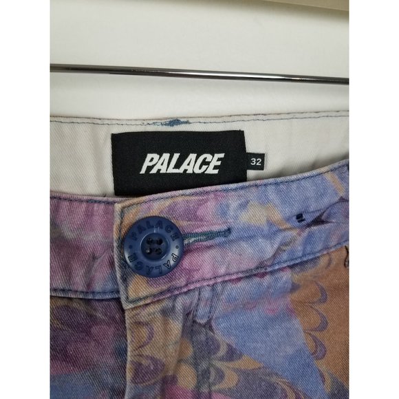 Palace Men's Sz. 32 Marbled Multicolor Raw Hem Cropped Chino Denim Pants - Picture 2 of 8